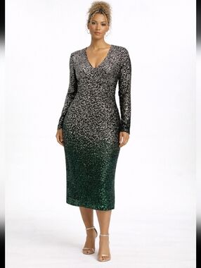 SFIZIO  Black ,Green And Silver Ombre  Sequin Dress